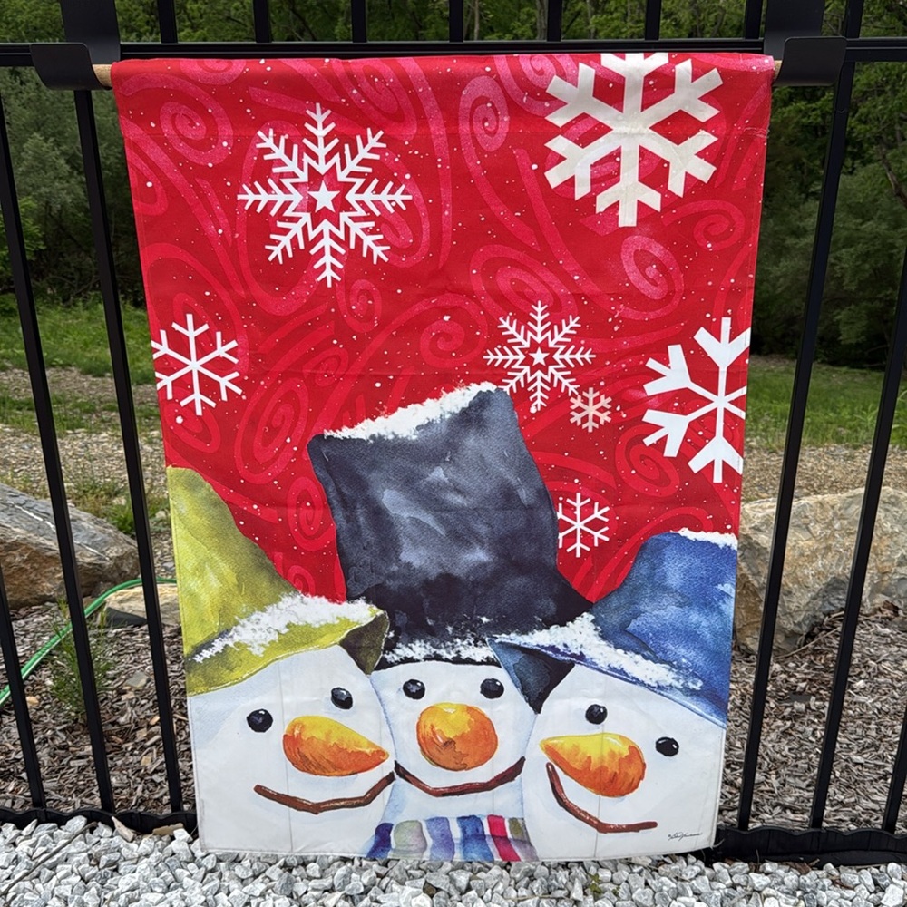 Gently Used- Large Double Sided 42” x 29”, 100% Polyester Snowman Pole Flag
